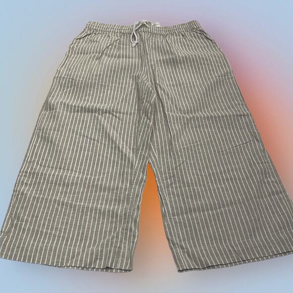 beachlunchlounge Pants - BEACH LUNCH LOUNGE Women’s Medium Tan White Stripe Linen Blend Capri Pant